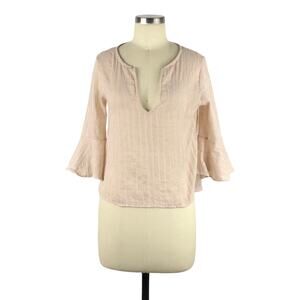 LULU's Creamy Pink Lightweight Popover‎ Boho Blouse Striped Size Small V-Neck